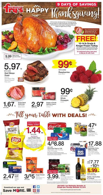 Fry's Weekly Ad Nov 16 - 24 2016 Thanksgiving