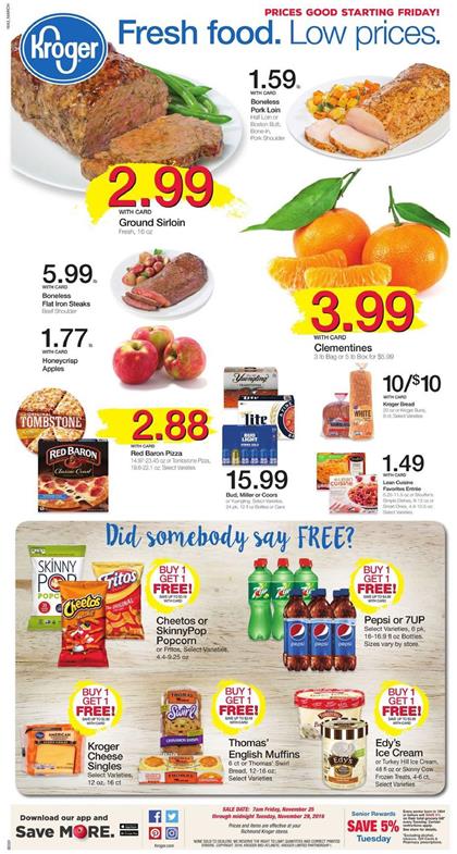 Kroger Weekly Ad Nov 25 - 29 2016 Holiday Deals