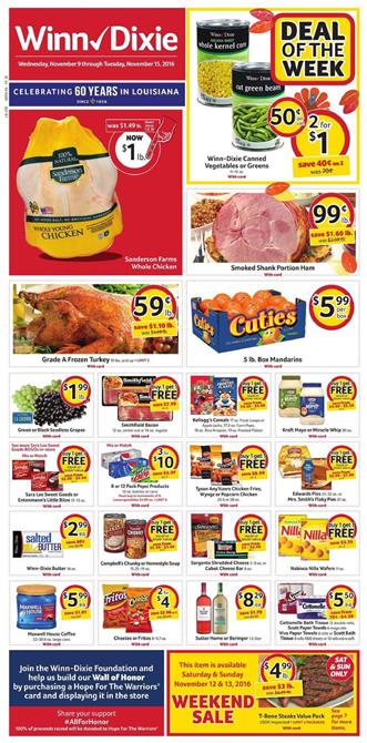 Winn Dixie Ad Thanksgiving Nov 9 - 15 2016