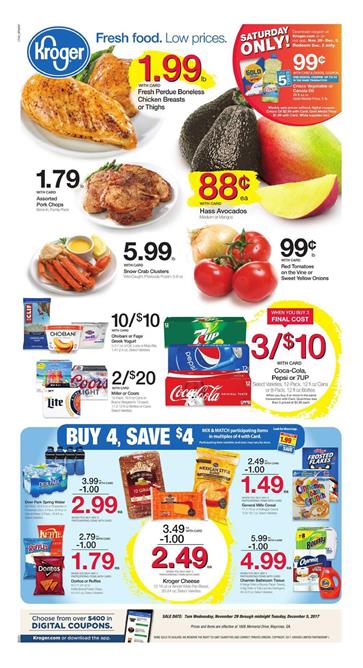 Kroger Weekly Ad Deals Nov 29 - Dec 5, 2017