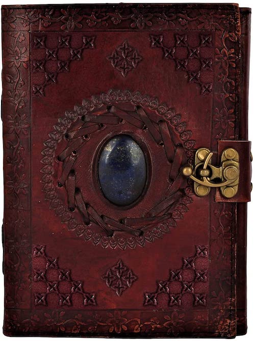 Leather Bound Journal for Men Women with Semi-Precious Stone & Buckle Closure
