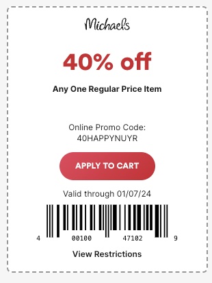 Michaels Coupon New Year 40% off