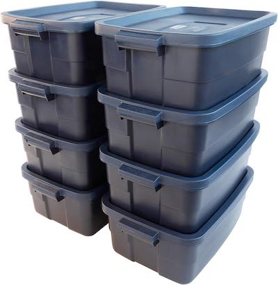 Rubbermaid® Roughneck Storage Tote, 10 Gal, Dark Indigo Metallic, Pack of 8, Rugged, Reusable, Stackable, Container
