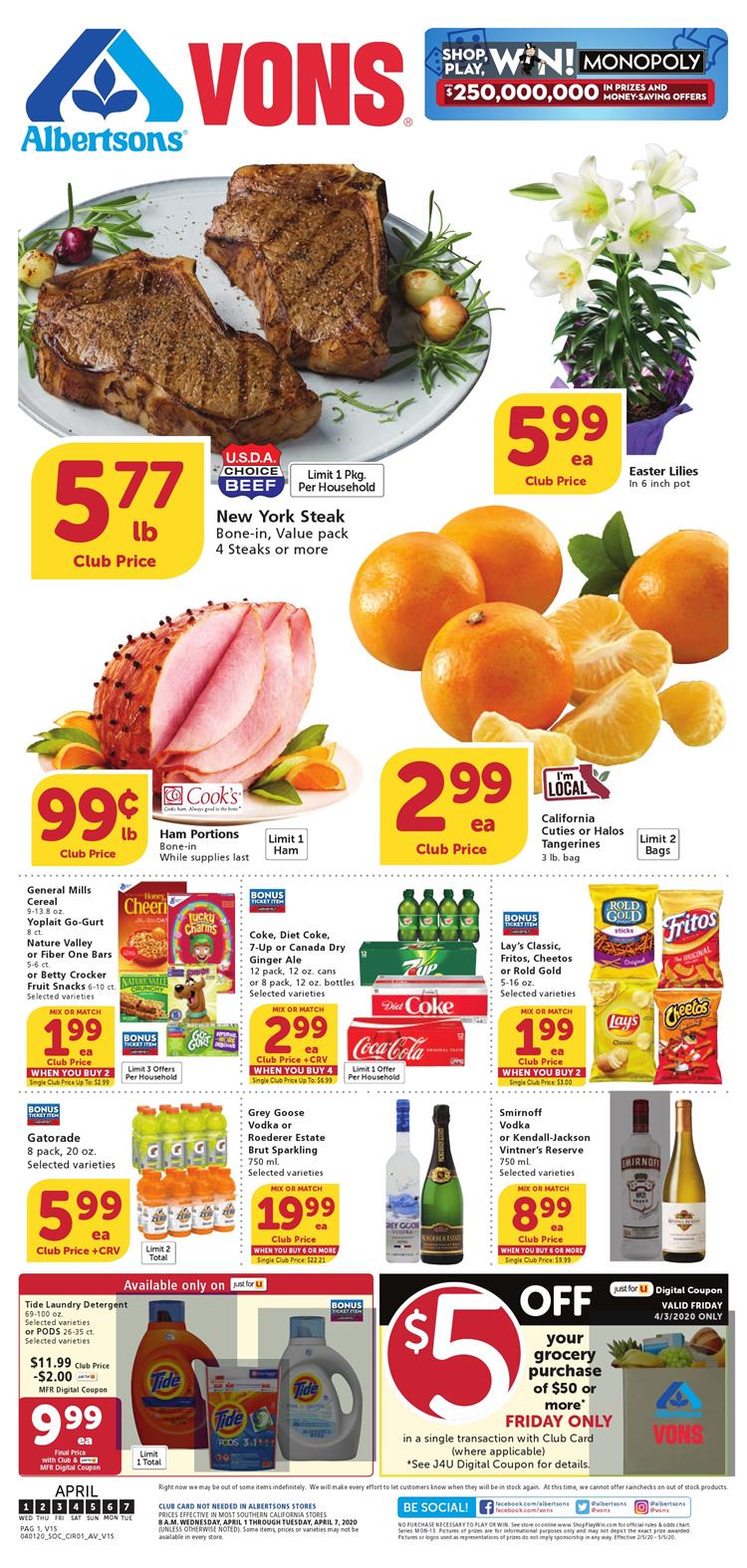 Vons Weekly Ad Apr 1 - 7, 2020 | WeeklyAds2