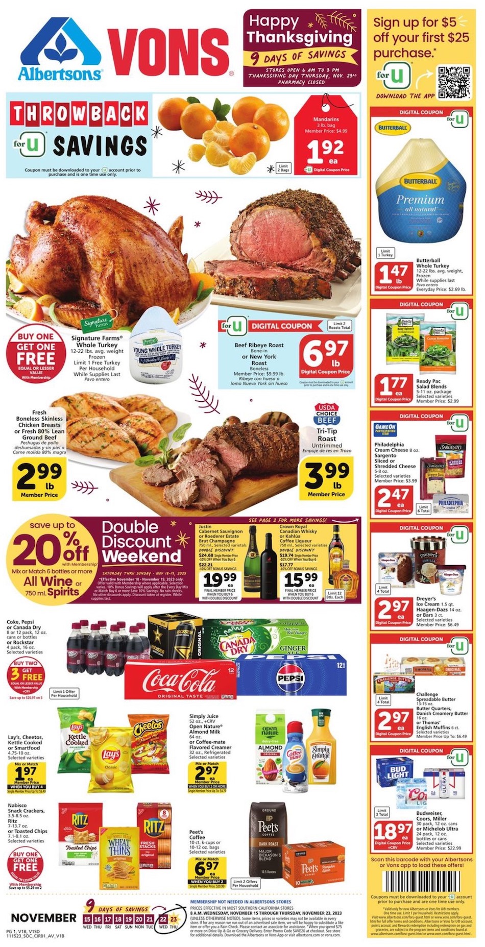 Vons Weekly Ad Thanksgiving Nov 15 - 23, 2023 | WeeklyAds2