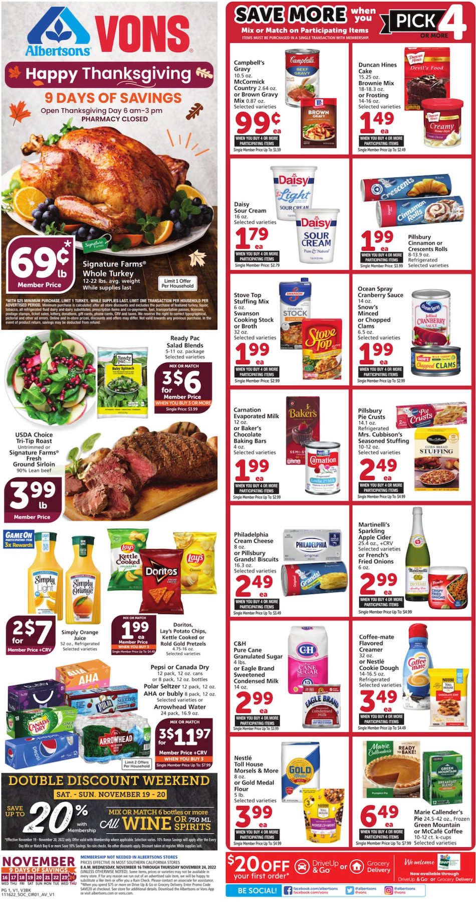 Vons Weekly Ad Thanksgiving Nov 16 - 24, 2022 | WeeklyAds2